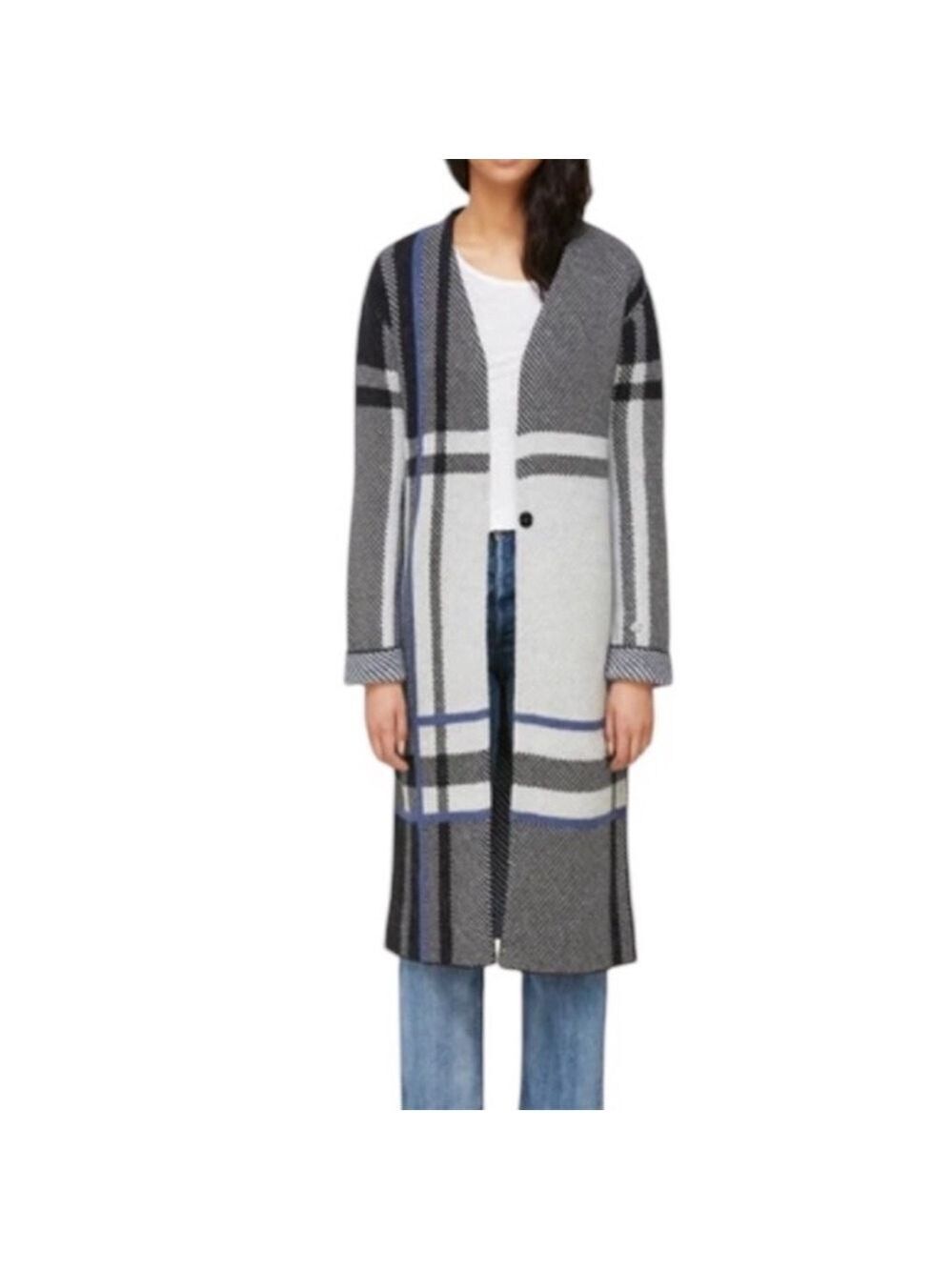 Soia & Kyo Octavia Plaid Wool Blend Mohair Knit Coat Cadigan Duster, size M